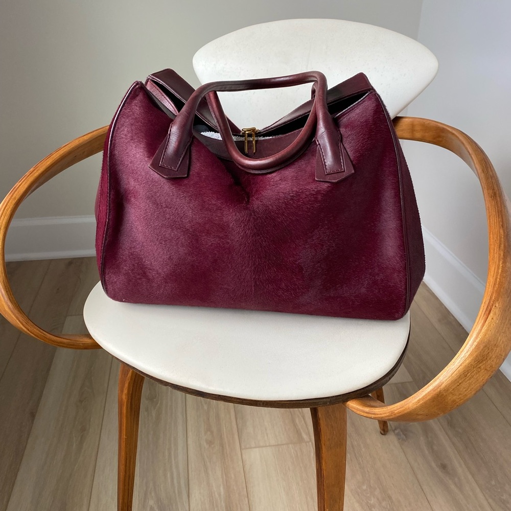 Maiyet “Gehry” pony hair satchel bag burgundy leather